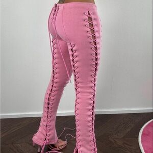 Stylish Pink Lace-Up Women's Pants